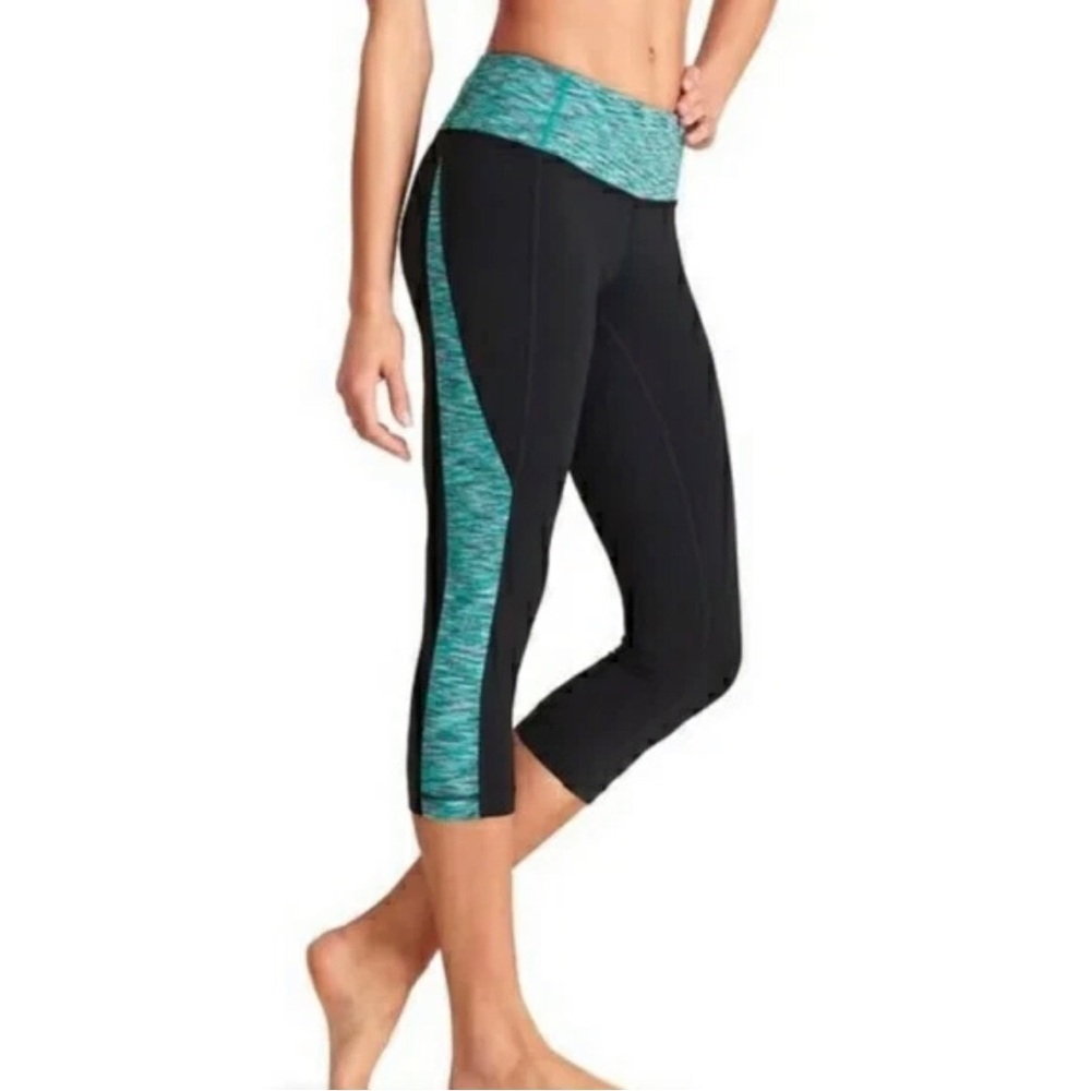 Athleta Women’s M Splits Revelation Capri Yoga Tight Black Green Pants - VGUC!